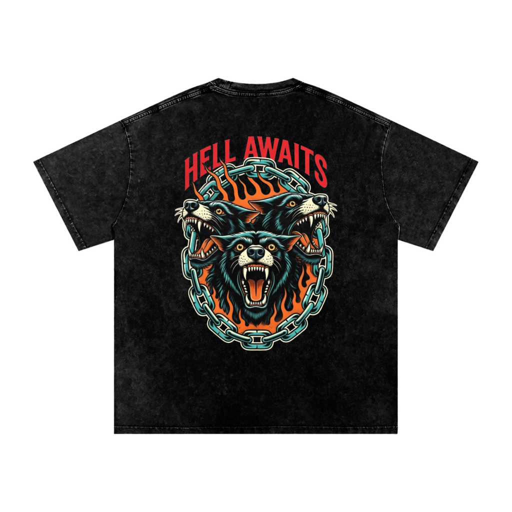 Hell Awaits Snow Washed Oversized Tee