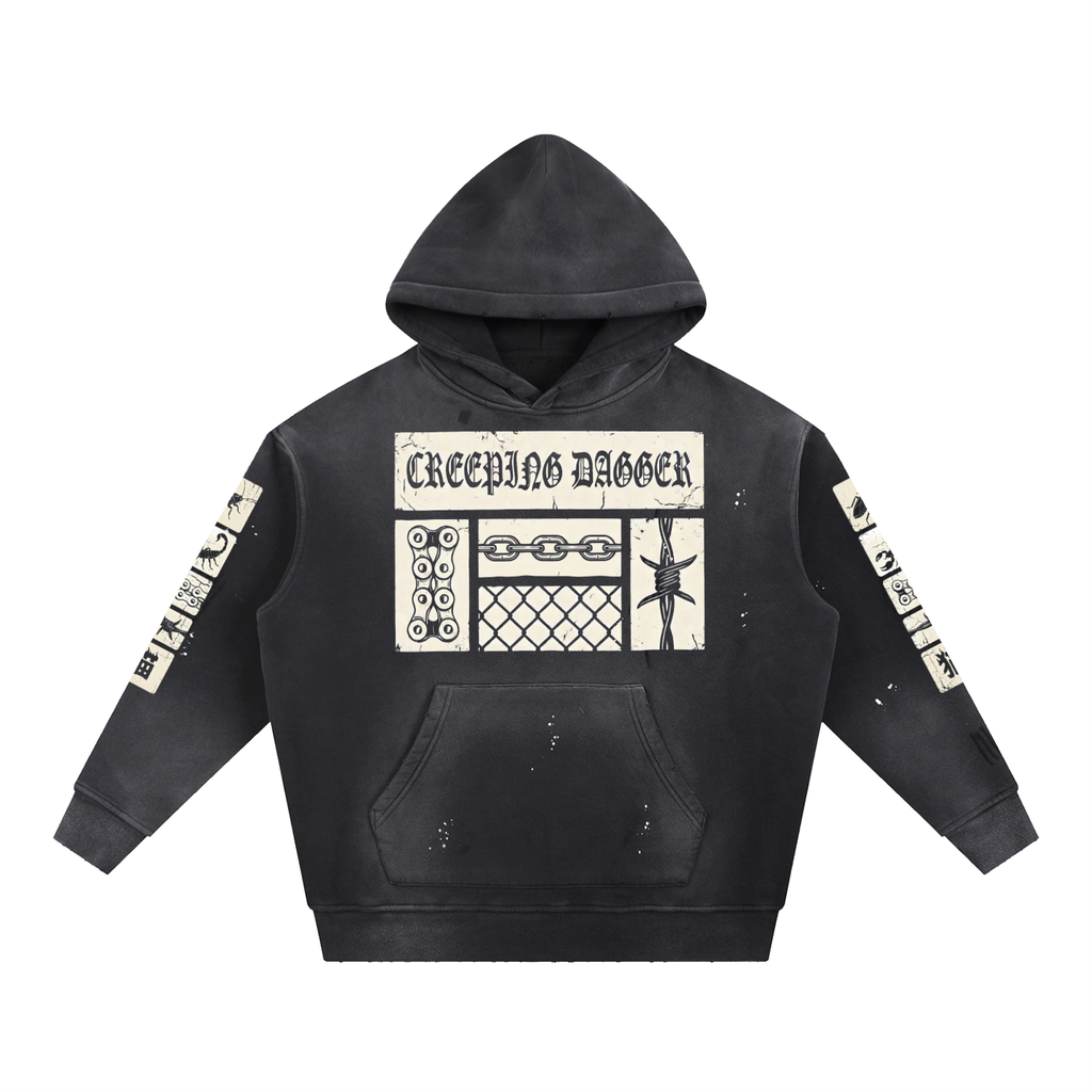 Creeping Panel Vintage Washed Frayed Hoodie