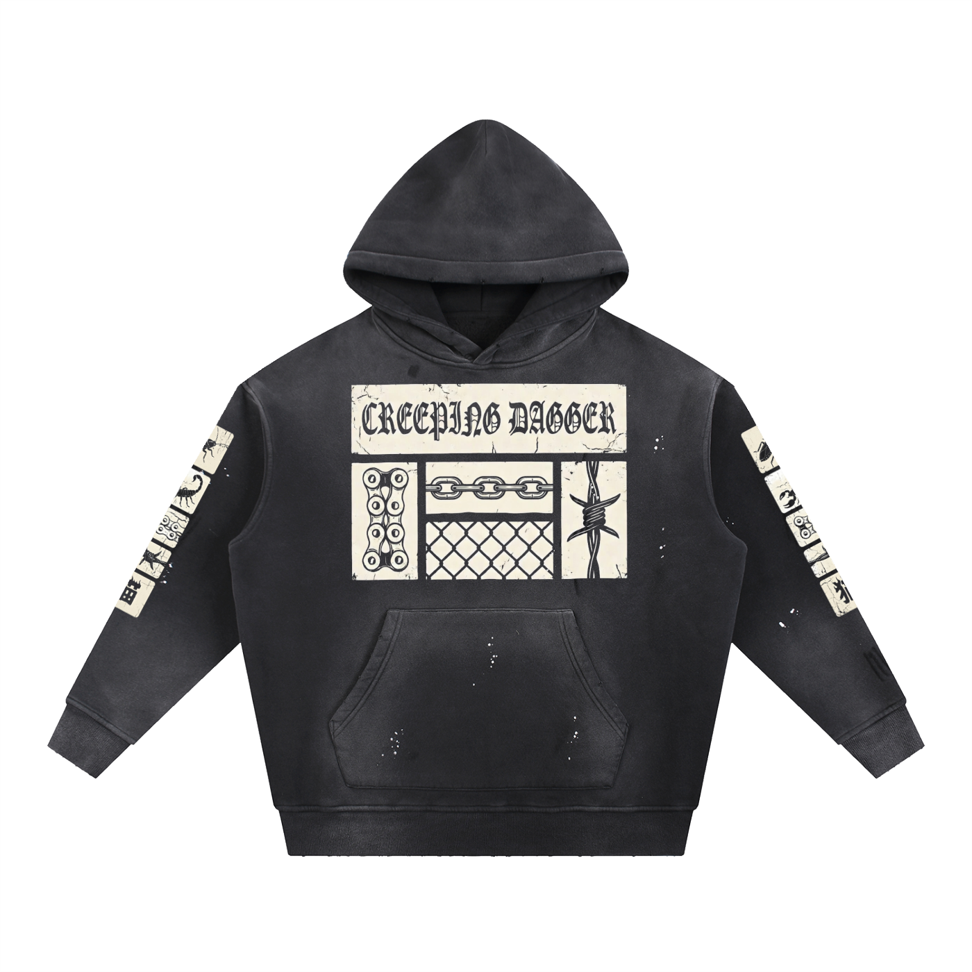 Creeping Panel Vintage Washed Frayed Hoodie