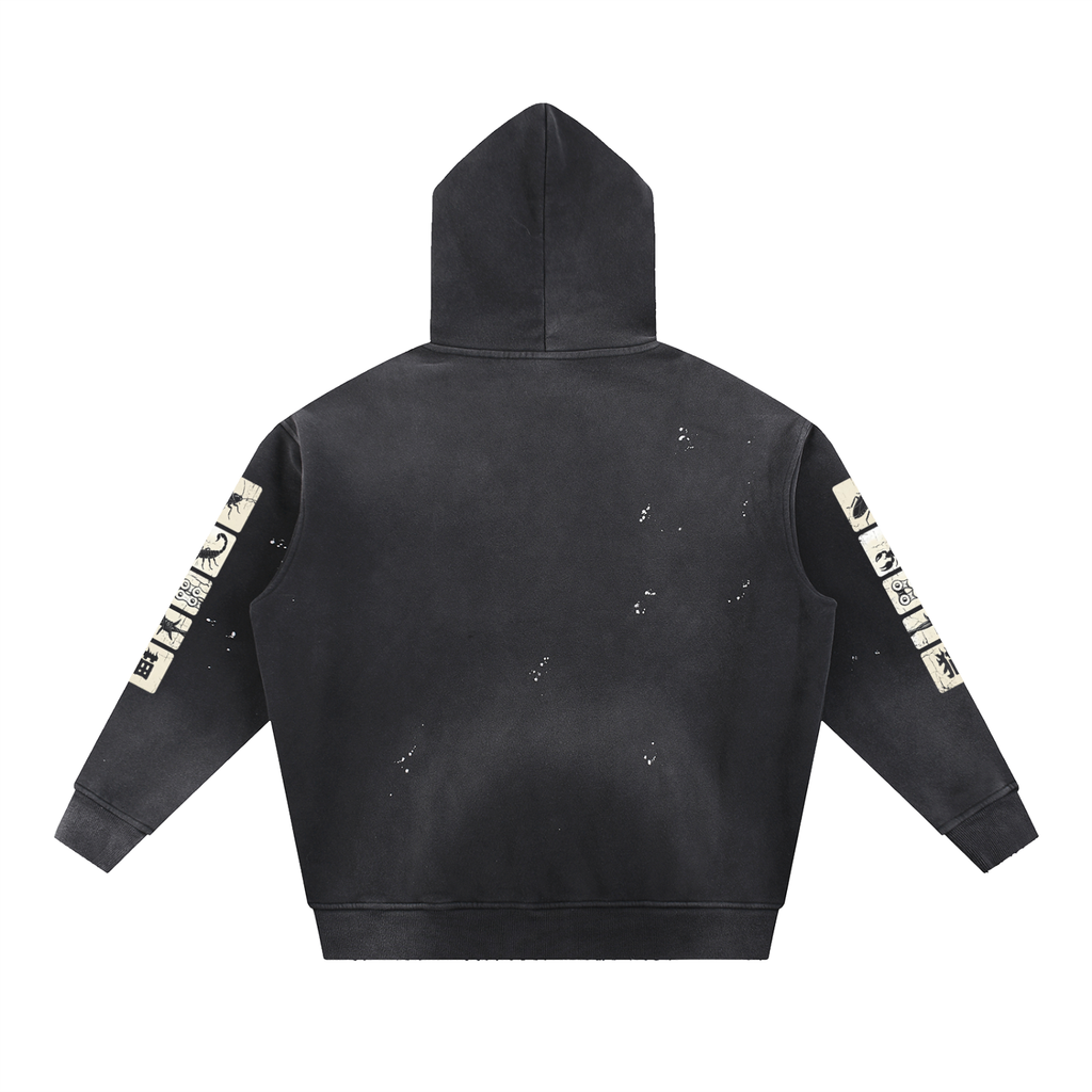 Creeping Panel Vintage Washed Frayed Hoodie