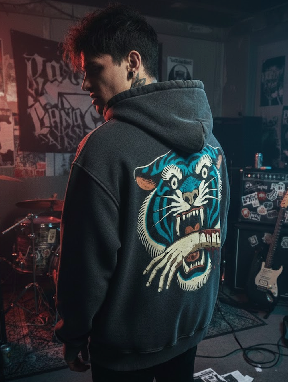 Tiger Bite Snow Washed Oversize Hoodie