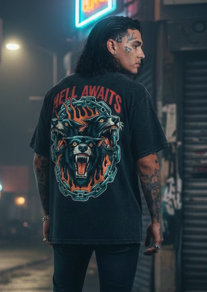 Hell Awaits Snow Washed Oversized Tee