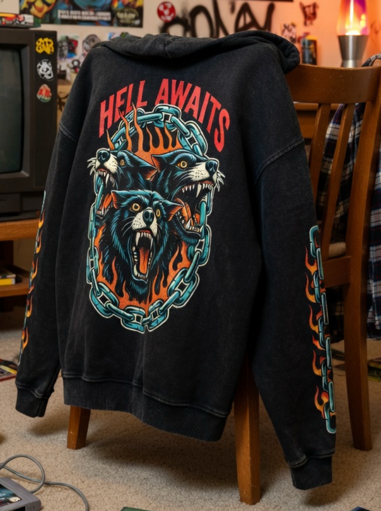 Hell Awaits Snow Washed  Hoodie