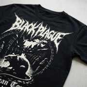Close-up of the printed artwork on the Black Plague Tour Heavyweight Tee