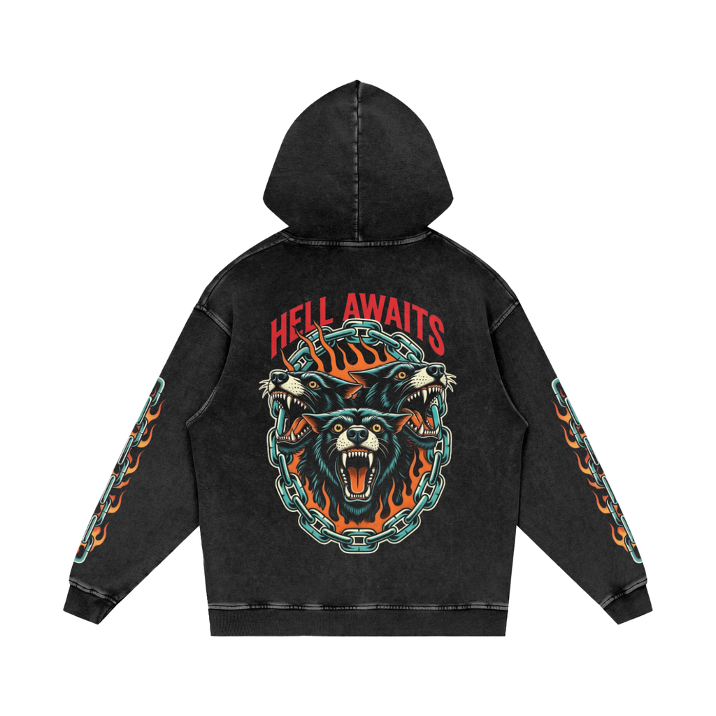 Hell Awaits Snow Washed  Hoodie