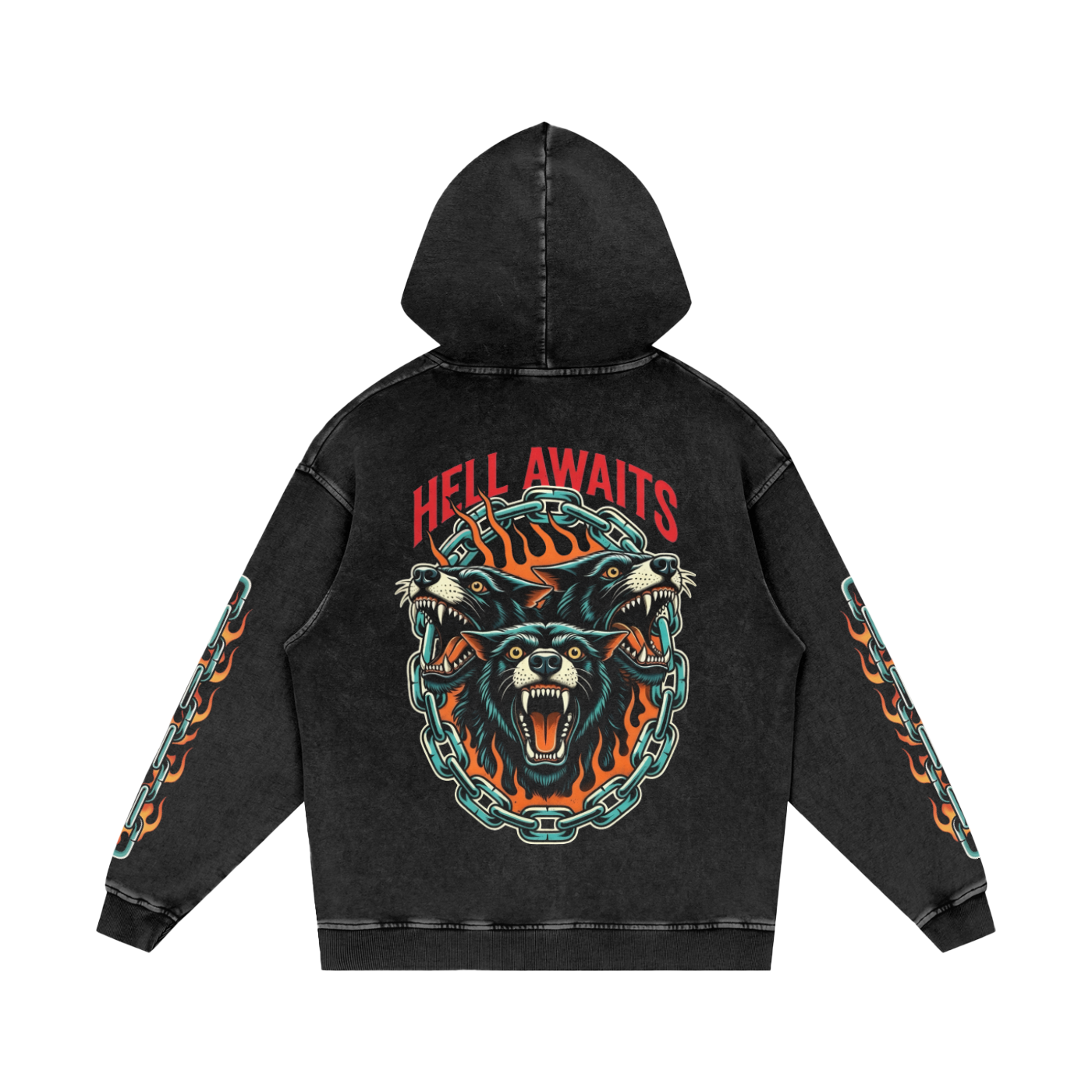 Hell Awaits Snow Washed  Hoodie