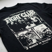 Close-up of the printed artwork on the Fight Club "Breathe Smoke" Standard Tee