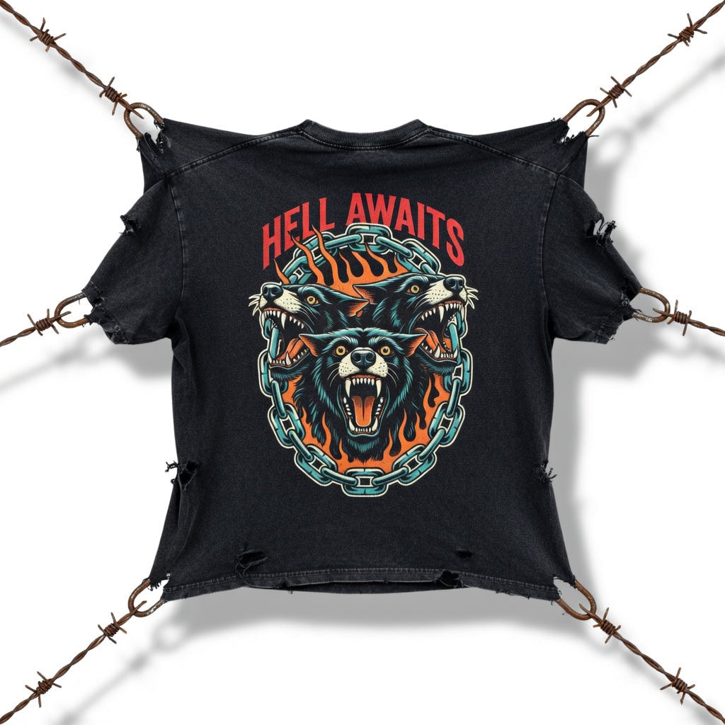 Hell Awaits Snow Washed Oversized Tee