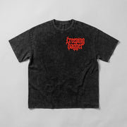 Kill 'Em All Snow Washed Oversized Tee, front view with red Creeping Dagger chest logo