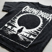 Close-up of the printed artwork on the Lone Rider Snow Washed Oversized Tee