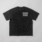 Paranoia Snow Washed Oversized Tee in washed black, front view with Creeping Dagger chest logo
