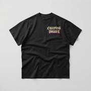 Pimp Wizard standard tee in Black, front view with Creeping Dagger chest logo