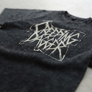 Sacred Mary tee front logo close-up